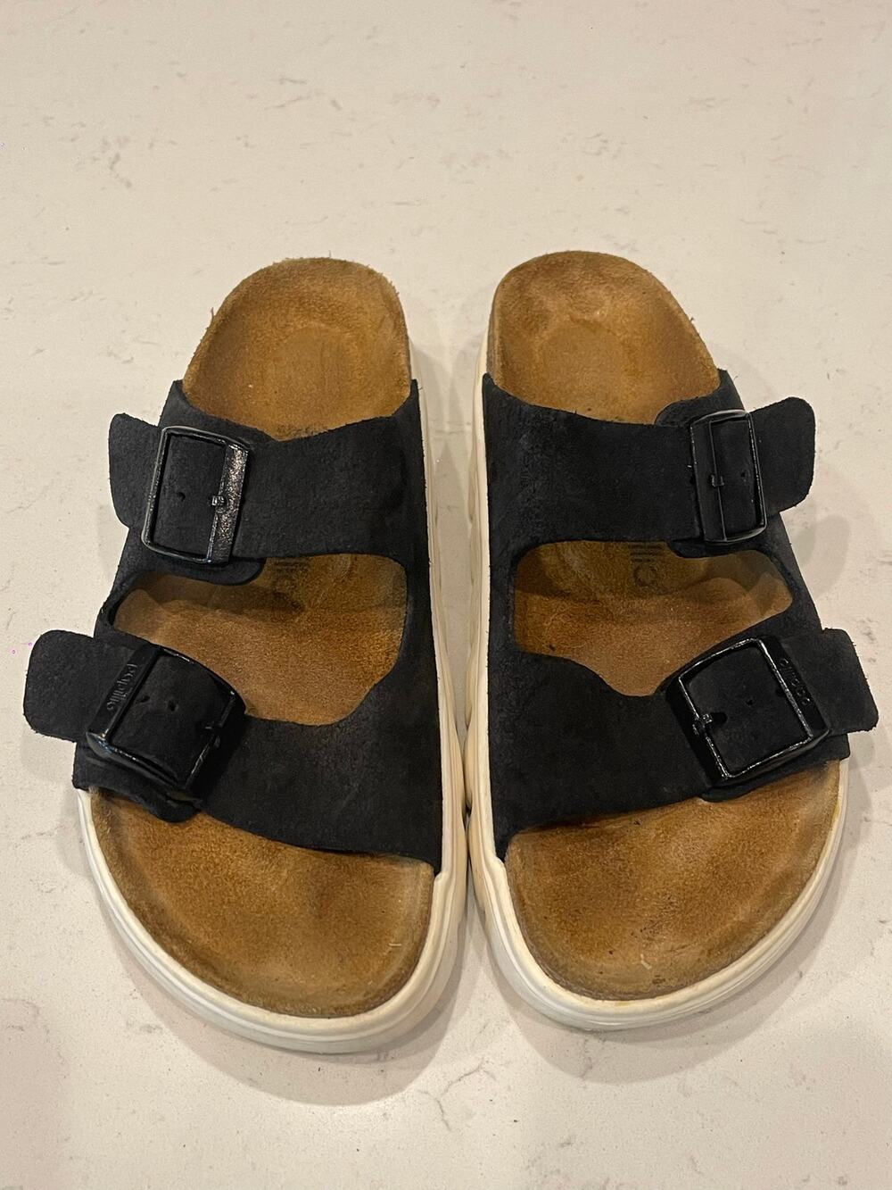 Papillio Birkenstock Arizona Chunky Women’s Sz 8 N Black Suede Platform Sandals.